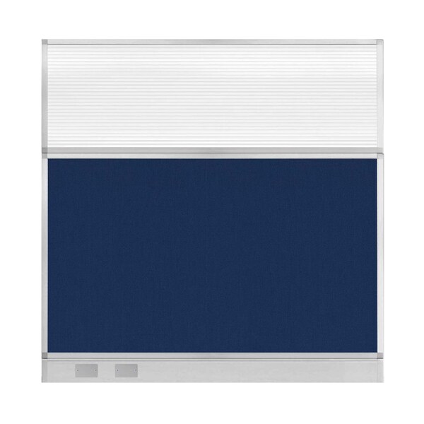 Hush Panel Cubicle Partition 6' x 6' Navy Blue Fabric Clear Fluted Window w/ Cable Channel